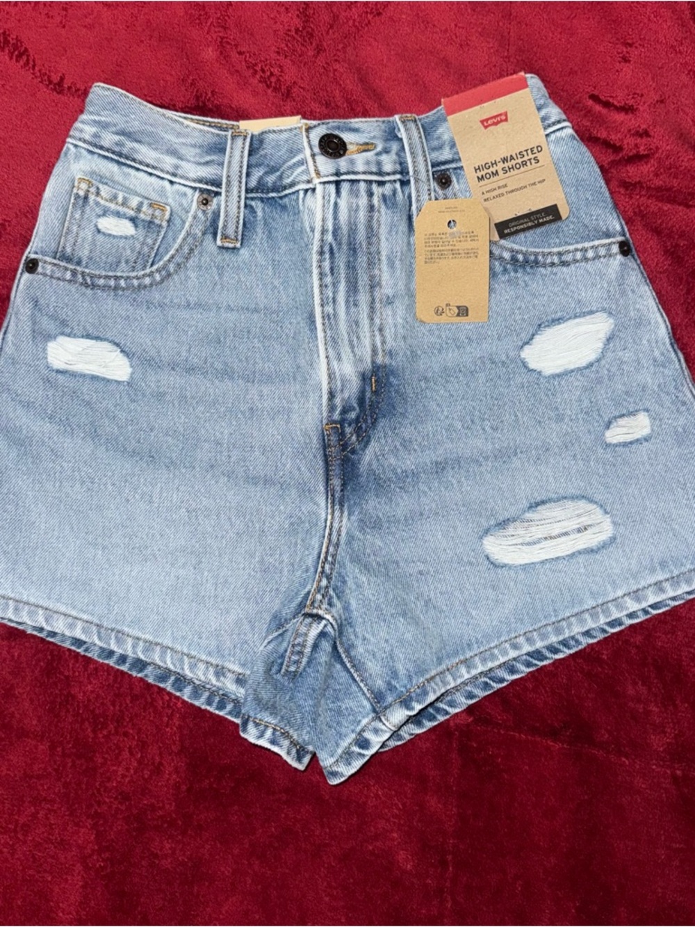High-Waisted Light Blue Distressed Denim Mom Shorts